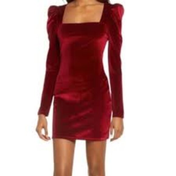 REFORMATION Lunar Puff-Sleeved Velvet Mini Dress Crimson M - Picture 1 of 10